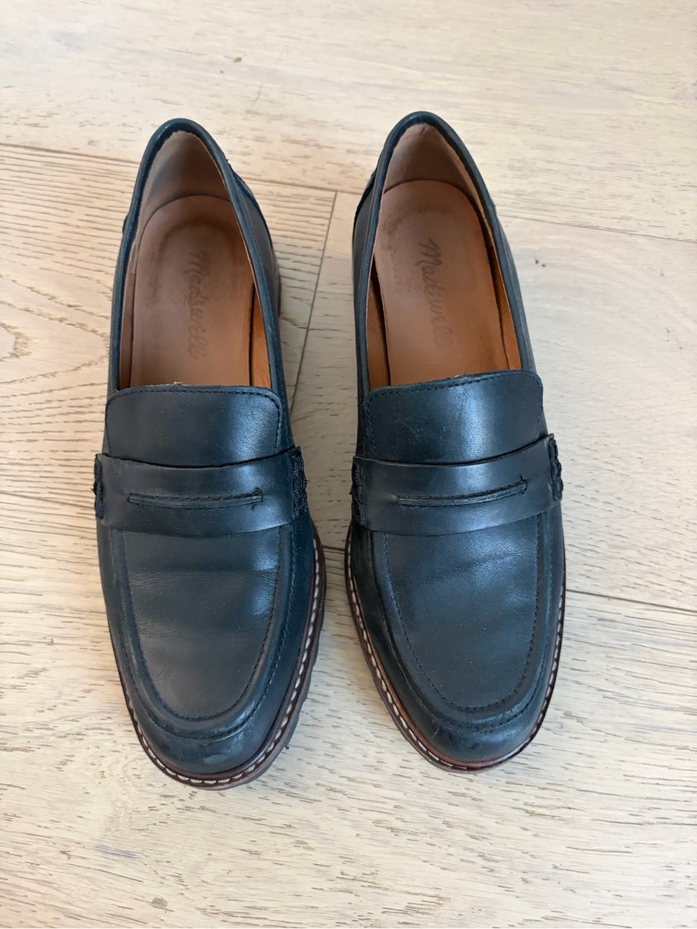 Women’s Black Leather Lug Penny Loafers